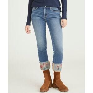 Driftwood Embroidered Colette Jeans Medium Wash Size 25W 26L NWT Floral Cuffed